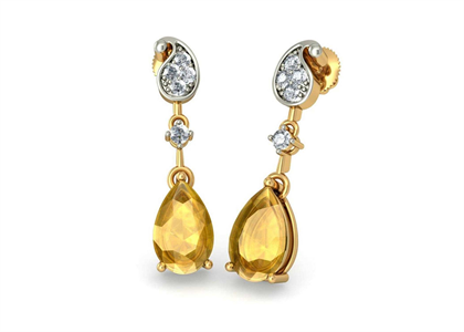 Gold Plated CZ Studded Gemstone Dangle Earring